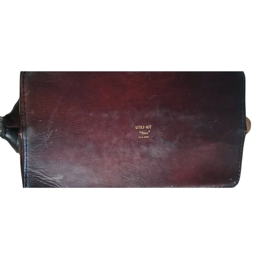 Vintage Bosca “Utili-Kit” USA Made Leather Dopp Kit / Shaving Travel Bag Toiletr